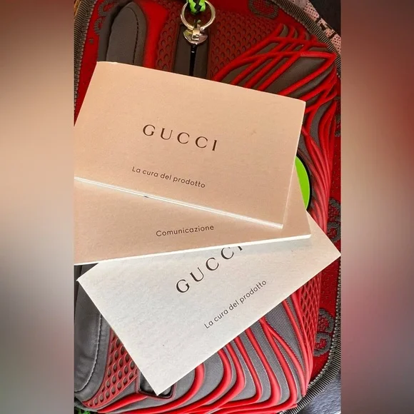 Gucci Red and Gray Crossbody Bag with Neon Green Accents - Picture 15 of 15